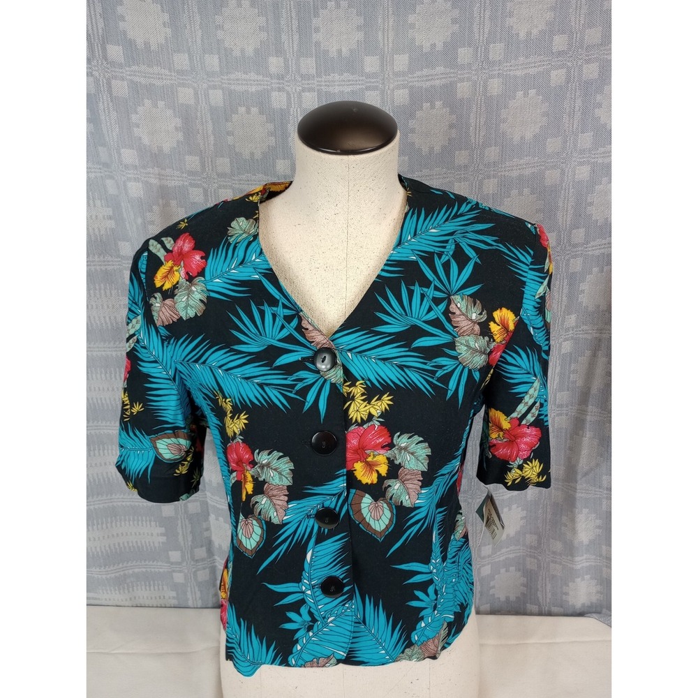 Norton Mcnaughton Womens Top Size 10P Vintage‎ Hawaiian Button-up Shirt Blue